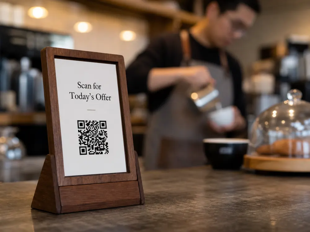 QR code at a cafe counter
