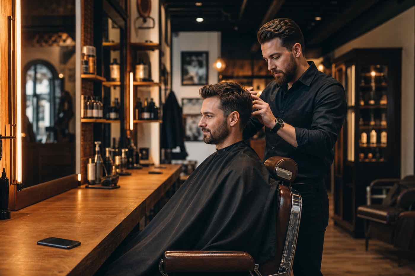 Barber giving a fresh haircut in a modern local barbershop